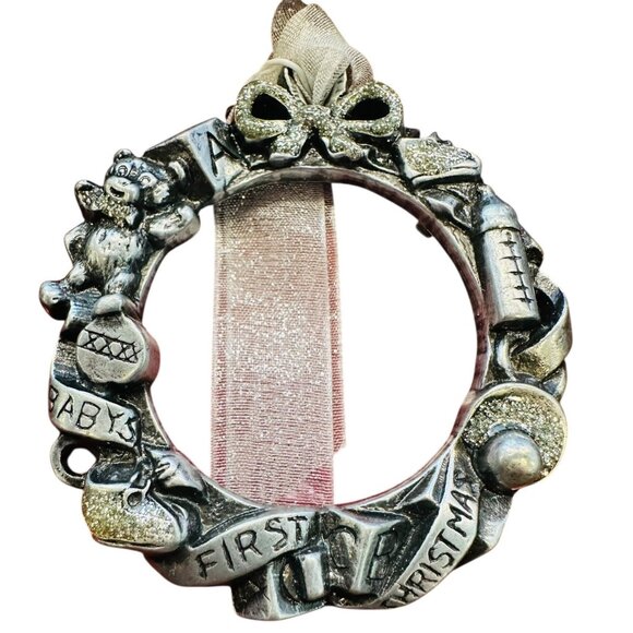 Gloria Duchin Pewter First Christmas Baby Keepsake Ornament With White Ribbon - Picture 5 of 6